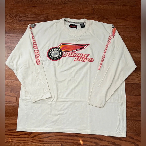 RARE- Vintage Johnny Blaze Men’s Long Sleeve Off White T-shirt Sz XXL - Picture 1 of 10
